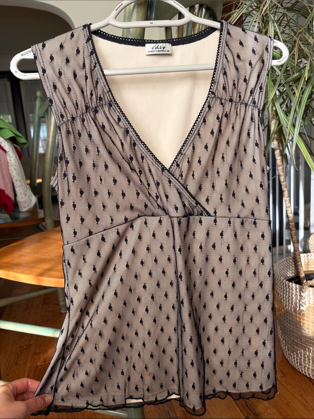 Y2K Beige and Black Mesh Sleeveless